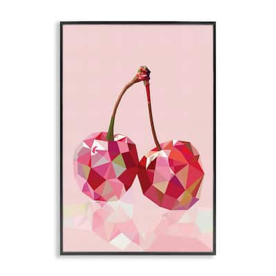 Stupell Pink Geometric Cherries Framed Giclee Art Design By LSR Design Studio