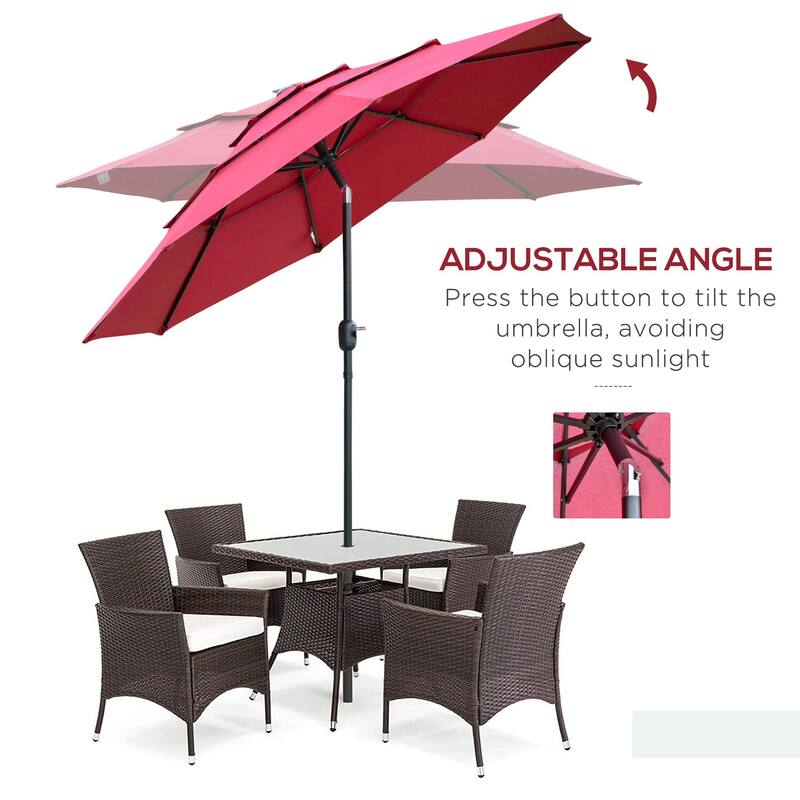 Outsunny 9FT 3 Tiers Patio Umbrella Outdoor Market Umbrella with Crank, Push Button Tilt for Deck, Backyard and Lawn
