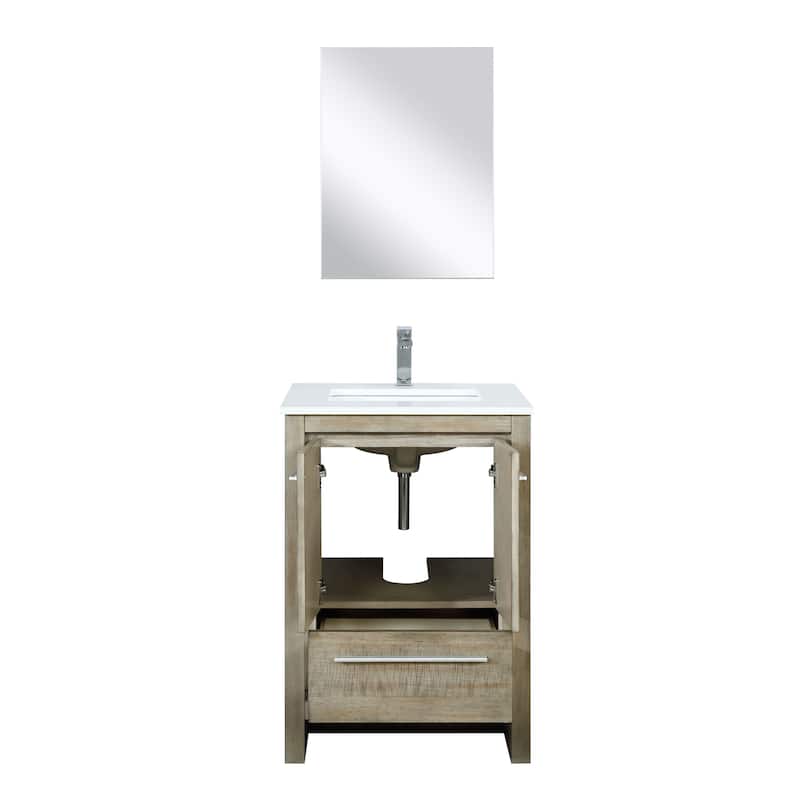 Lafarre 30 in W x 20 in D Rustic Acacia Bath Vanity, White Quartz Top, Brushed Nickel Faucet Set and 28 in Mirror