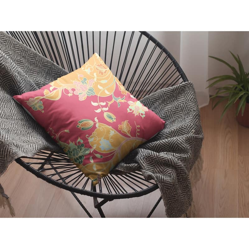18" Orange Red Garden Zippered Suede Throw Pillow