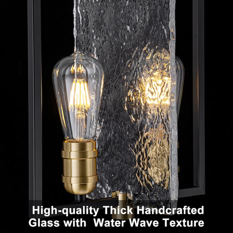 Matte Black & Brushed Gold Geometric Chandelier with Hammered Glass - Dia.11.02-in