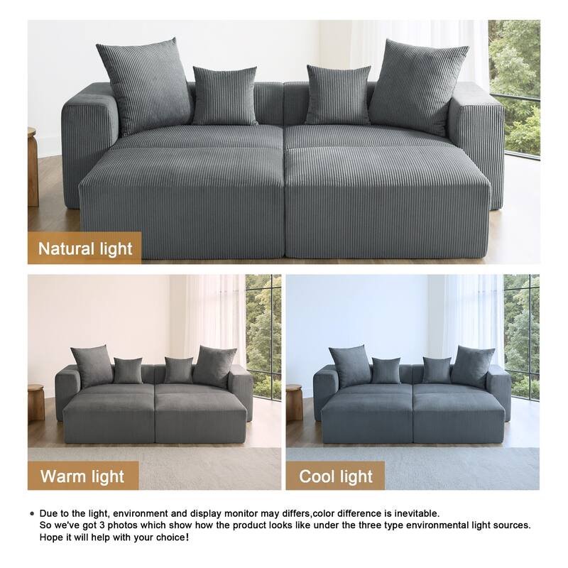 4-Piece Modern Corduroy Modular Sectional Sofa Set with 4 Throw Pillows
