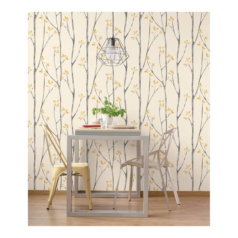 Brewster Ingrid Mustard Scandi Tree Wallpaper - 20.5 x 396 x 0.025