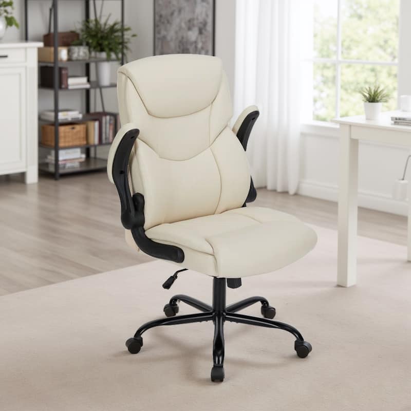 Ergonomic PU Leather Seat High Back Heavy Duty Office Executive Chair with Flip-up Arms