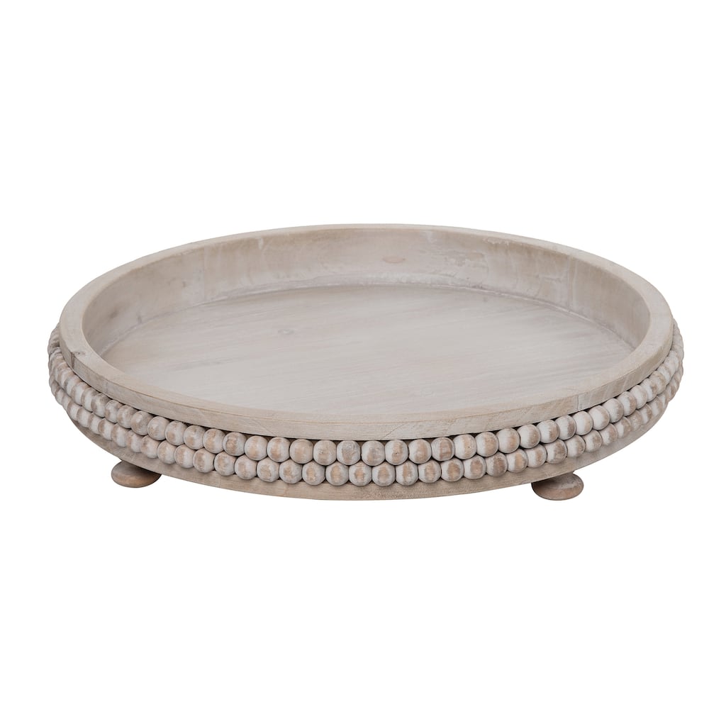 Transpac Wood 17 in. Gray Everyday Beaded Tray