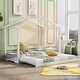 preview thumbnail 1 of 9, Twin XL/King Size House Platform Bed with Trundle, Roof Design for Kids Teens, Wooden House Bedframe w/Customizable Themes,White White - Twin XL