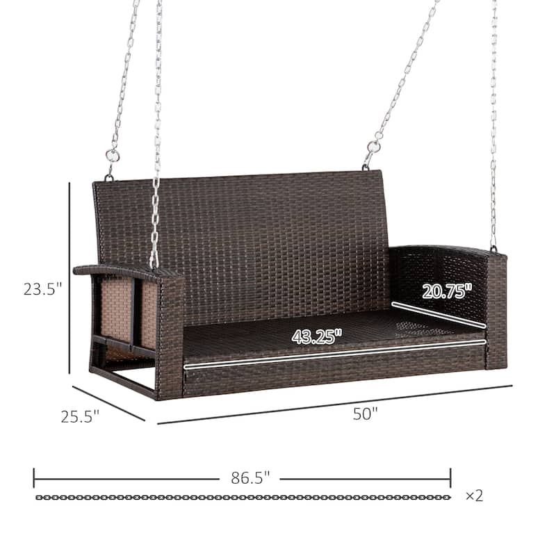 Outdoor Two-Person Swing Chair, Durable Handwoven Wicker Bench with Adjustable Hanging Chains Hanging Swing Bench