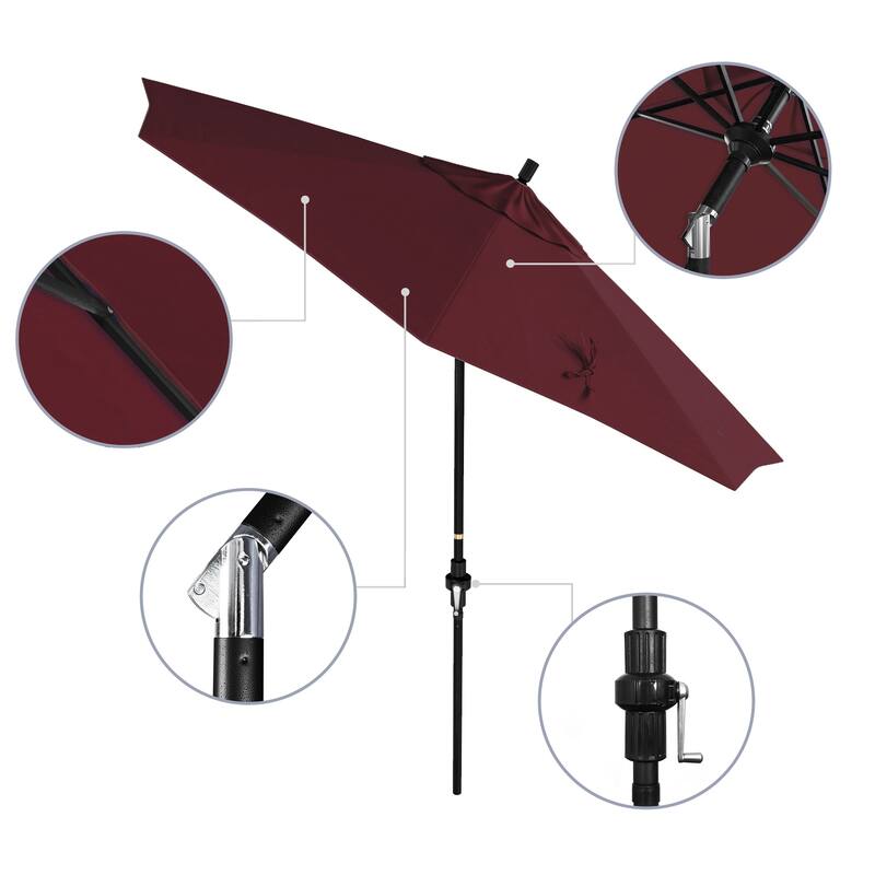California Umbrella 9' Rd. Aluminum Patio Umbrella, Deluxe Crank Lift with Collar Tilt, Black Frame Finish, Pacifica Fabric