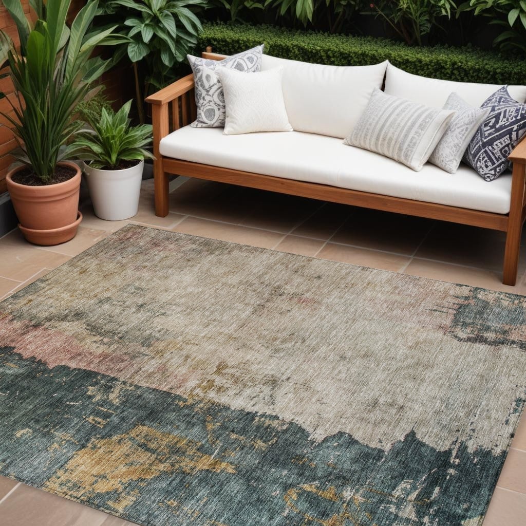 HomeRoots Abstract Transitional Rectangle Outdoor Rug
