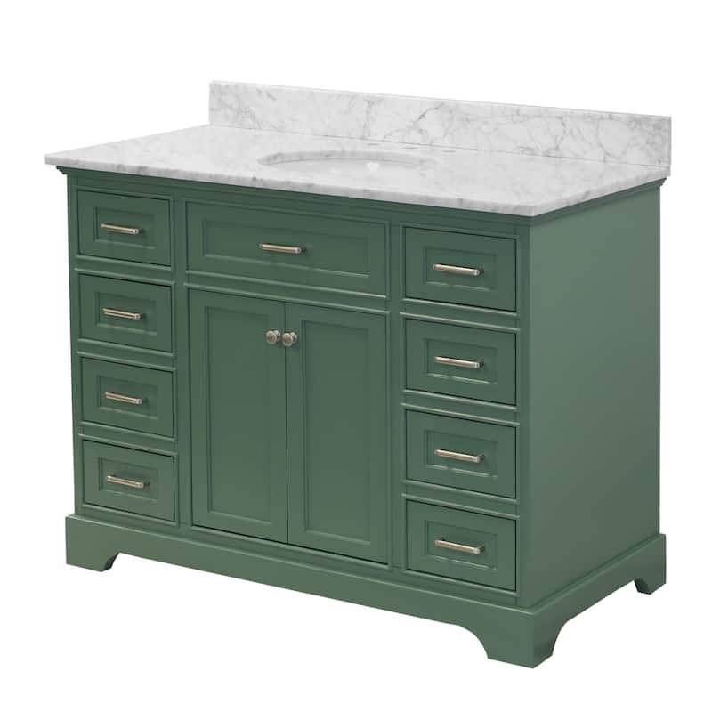 KitchenBathCollection Aria 48" Bathroom Vanity with Carrara Marble Top