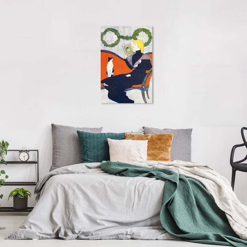 Wynwood Studio Canvas Fashion and Glam Woman reading a book - Edward Penfield Orange and Vintage Wall Art Canvas Print - 24 x 16