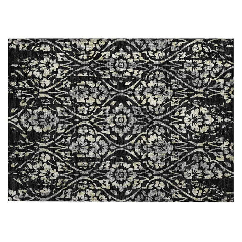 Machine Washable Indoor/ Outdoor Chantille Distressed Traditional Rug