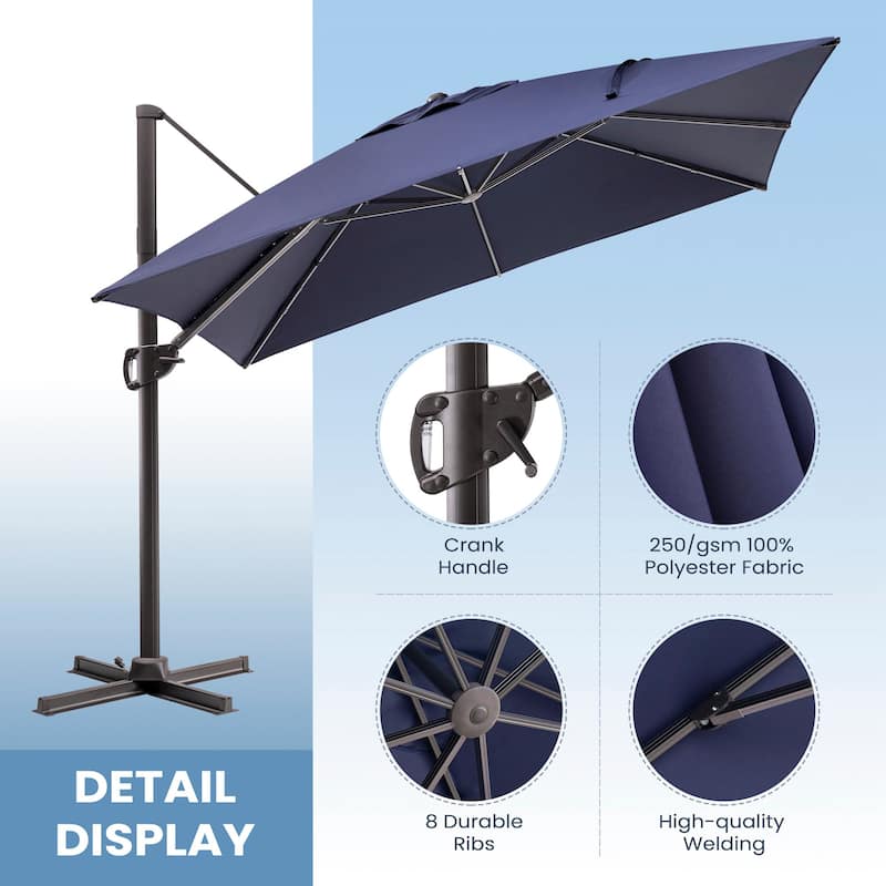 9 x11 FT LED Lighted Patio Cantilever Umbrella Double Top with Weighted Base