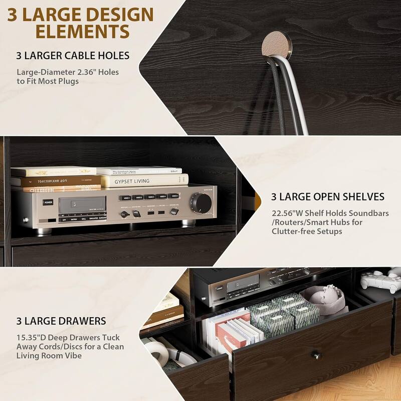 Modern Entertainment Center with Large Open Shelf TV Stand for TVs Up to 80 Inches for Living Room Office - N/A