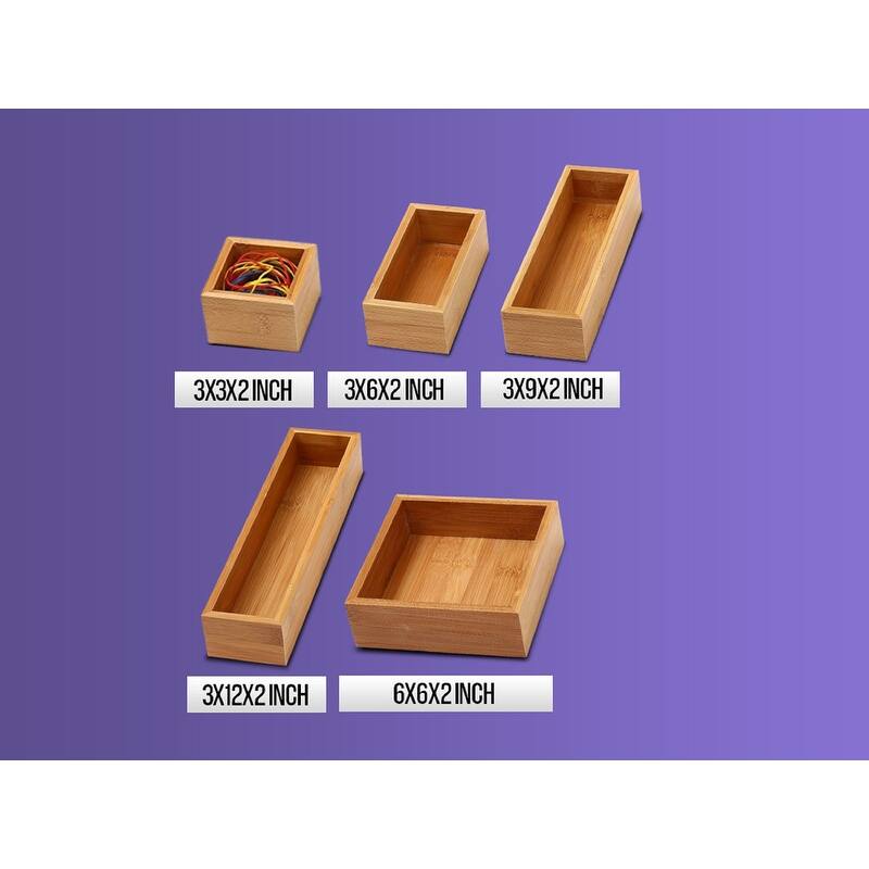 YBM HOME Bamboo Drawer Organizer Boxes for Home, Kitchen(SET OF 5) - 5 Units