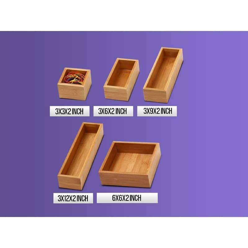 YBM Home Bamboo Kitchen Drawer Organizer Storage Box (Set of 6), - On ...