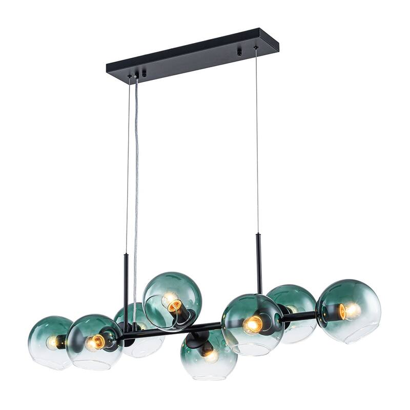 Modern 8-Light Glass Globe Linear Sputnik Island Chandelier Semi Flush