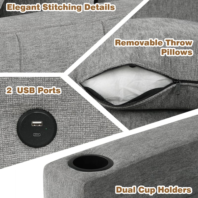 84.7" Modular Sectional Sofa Convertible Pull-Out Bed U-Shape L-Shape Couch with Storage Ottoman USB Ports Cup Holders