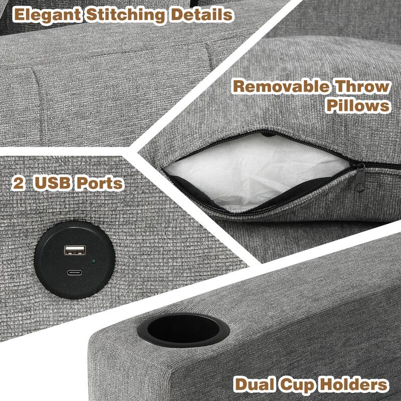 Convertible Pull Out Sleeper Sofa Bed, 84.7 Inch L Shaped Sectional Couch Sofa with Storage Ottoman and Charging Station