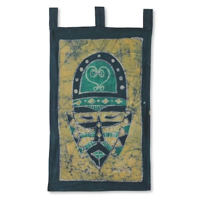 Handmade Sankofa African Mask Batik wall hanging (Ghana) - 13 x 13 x 4