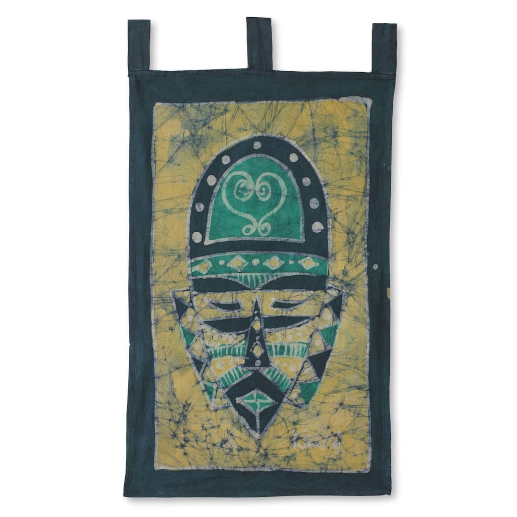 Handmade Sankofa African Mask Batik wall hanging (Ghana) - 13 x 13 x 4