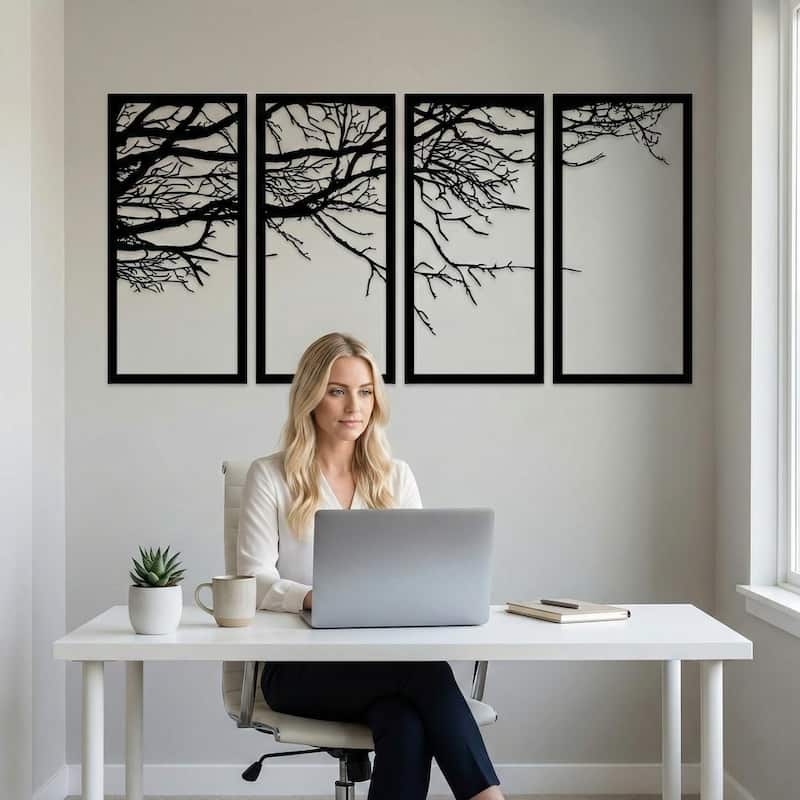 Tree of Life 4 Panels Metal Wall Decor for Home and Outside - Wall-Mounted Geometric Wall Art Decor