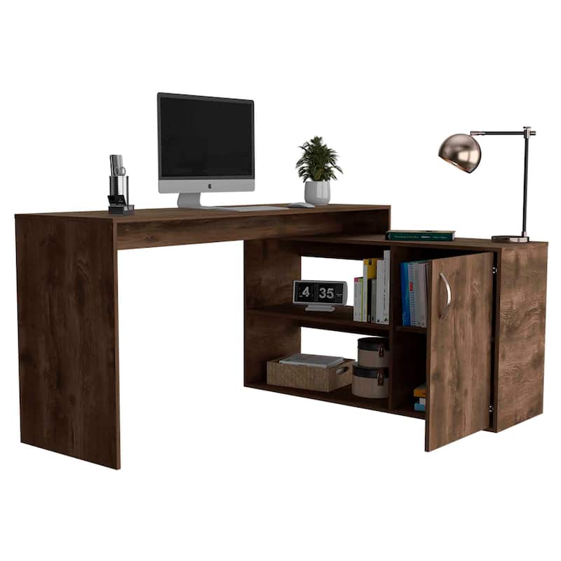 Modern L-Shaped Computer Desk with Open & Closed Storage