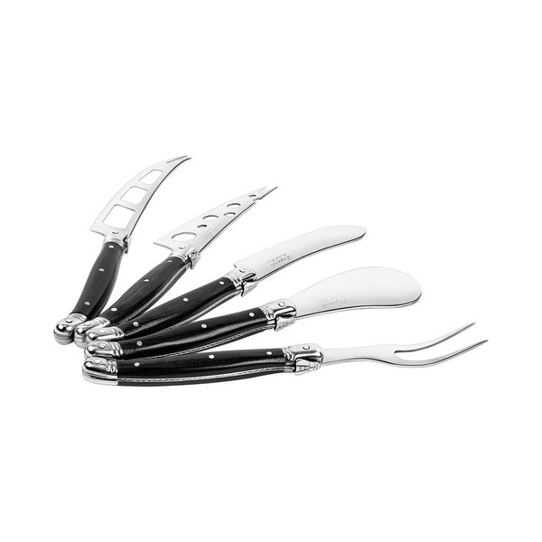 French Home Laguiole 5-Piece Artisan Cheese Knife Set with Black