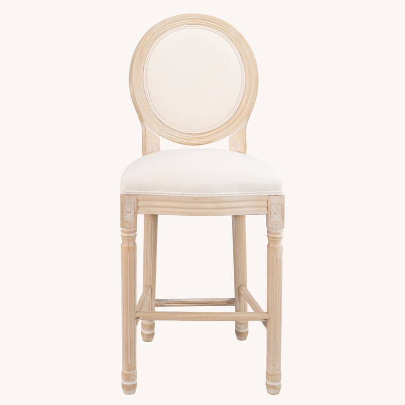 French Country Wooden Bar Stools Set of 2 with Upholstered Beige Seating