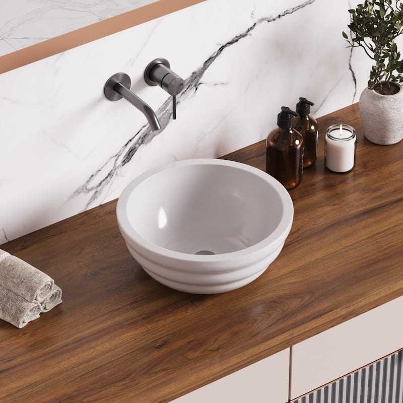 17.75" Round White Ceramic Bathroom Vessel Sink for Vanity Countertop