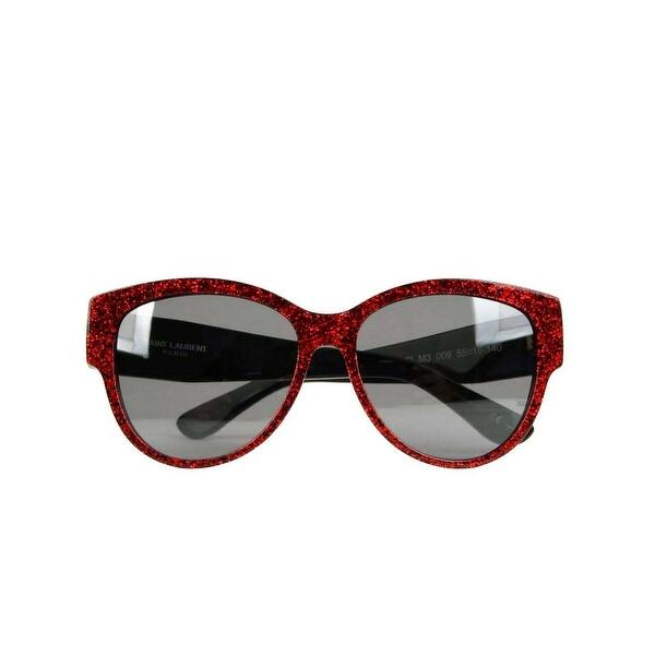 Shop Saint Laurent Women S Red Glitter Acetate Sunglasses With Ysl