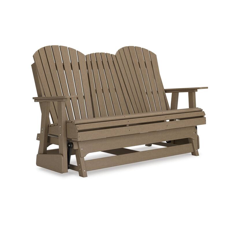Sami 67 Inch Outdoor Adirondack Glider Loveseat, Dropdown Cupholders, Brown