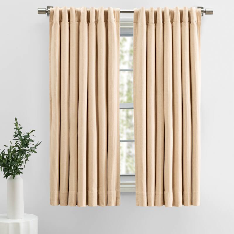 Herringbone Premium 100% Cotton Lined Rod Pocket W Back Tabs Short Curtain Panel - 48"W x 45"L - Oatmeal