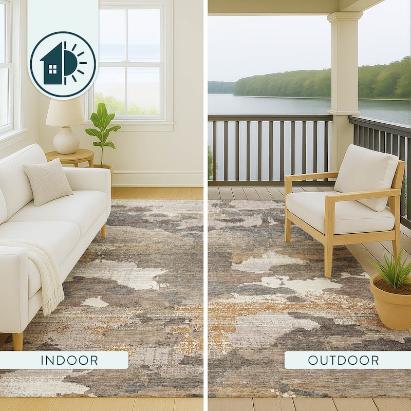 Machine Washable Indoor/ Outdoor Abstract Casual Chantille Rug