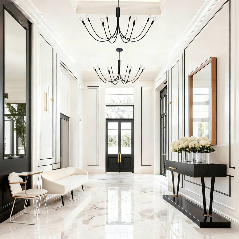 Modern Classic 8-Light Black Candle Dimmable Chandelier with Adjustable Height - 41.3" Dia. x 20.1" H