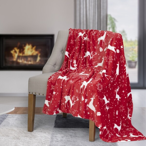 Premium Christmas Throw Blanket 60in x 50in Deers Snowflakes