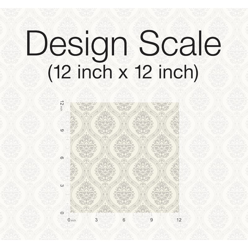 Fullerton Taupe Sure Strip Prepasted Damask Petite Ogee Wallpaper Covers about 56 sq. ft.