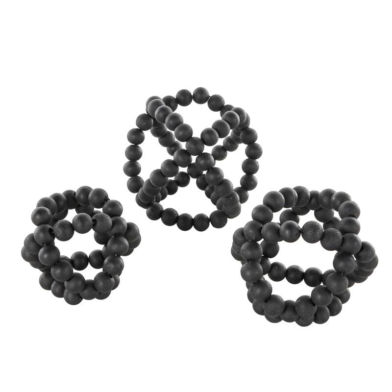 Black Wood Beaded Orbs & Vase Filler with Overlapping Rings (Set of 3)