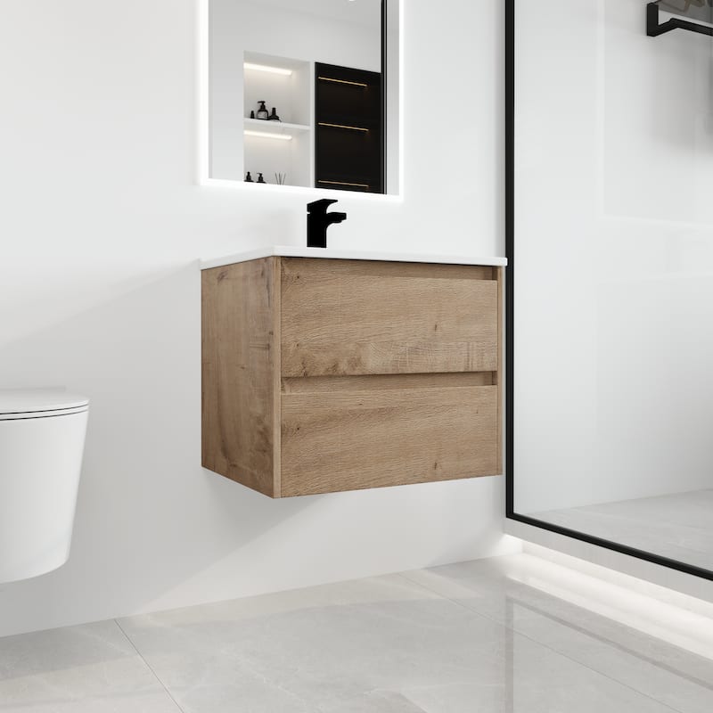 Malwee 24"/30" Floating Bathroom Vanity, Wall Mounted Bathroom Vanity with Ceramic Sink,2 Soft Close Drawers
