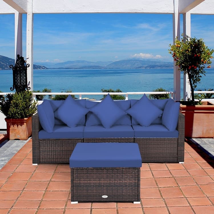 4 Pieces Patio Rattan Furniture Set with Removable Cushions and Pillows - Corner Sofa: 29" x 29" x 25"