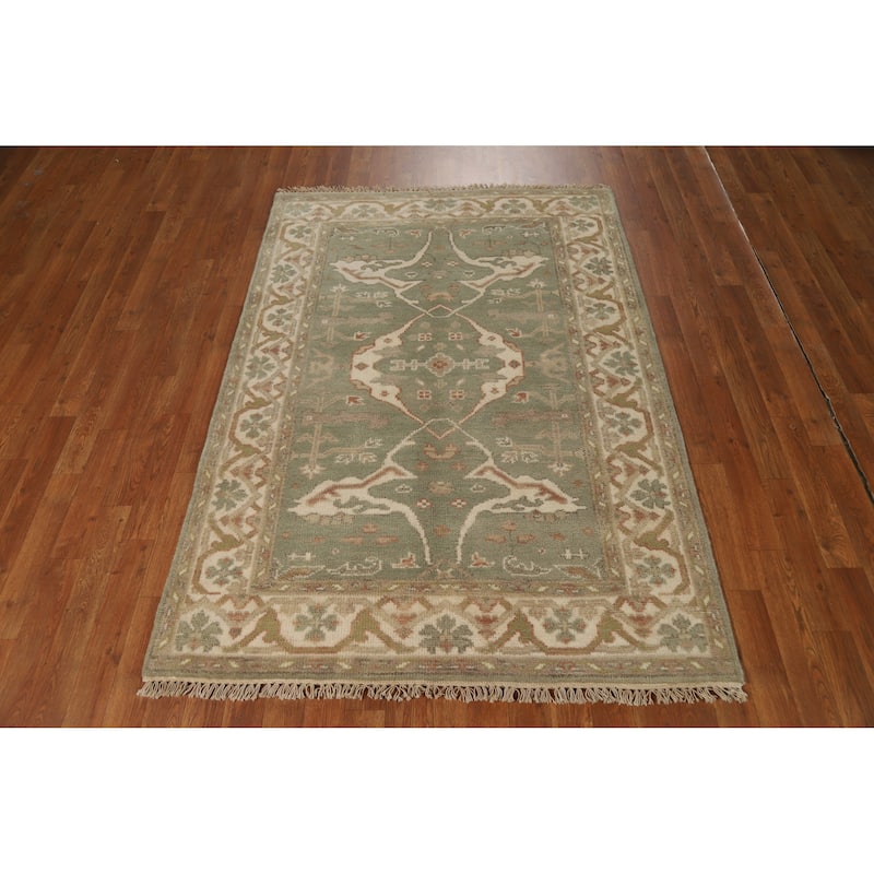 Green Oushak Oriental Accent Rug Handmade Oriental Wool Carpet - 4'2"x 5'11"
