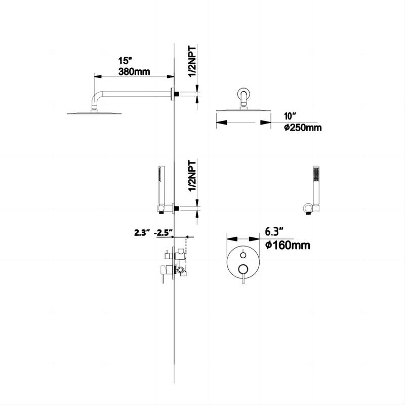 Brushed Gold Rain Shower System Wall Mount Rain Shower Head With Handheld Shower Combo Set Rough-In Valve