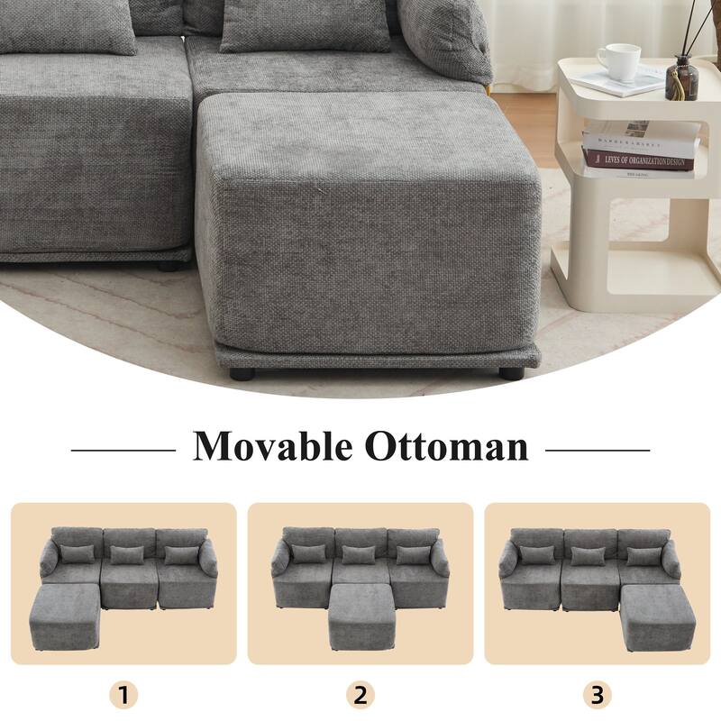 XINMICS Modular Sectional Sofa L Shaped Couch, 3 Seat Sofa Set with Ottoman, Chenille Fabric