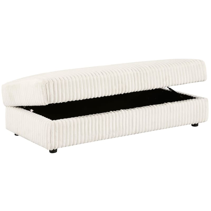 Sono Storage Ottoman, 61 Inch, Ivory Fabric with Channel Tufting