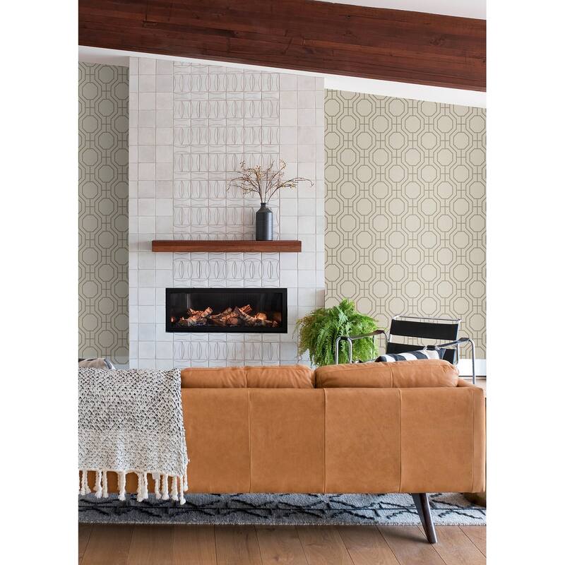 A-Street Prints Manor Taupe Geometric Trellis Wallpaper