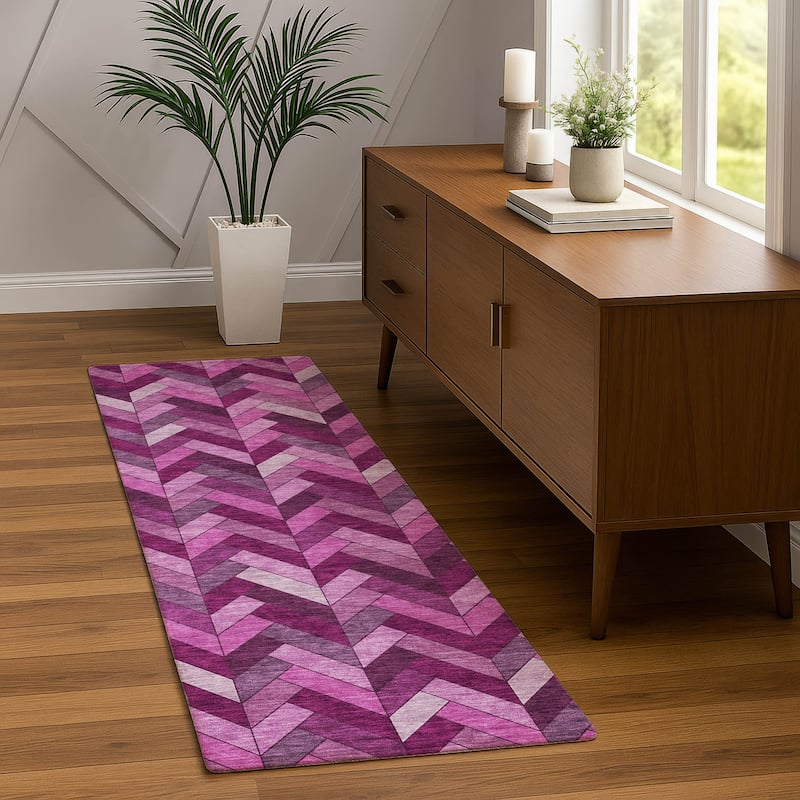 Machine Washable Indoor/ Outdoor Modern Chevron Chantille Rug