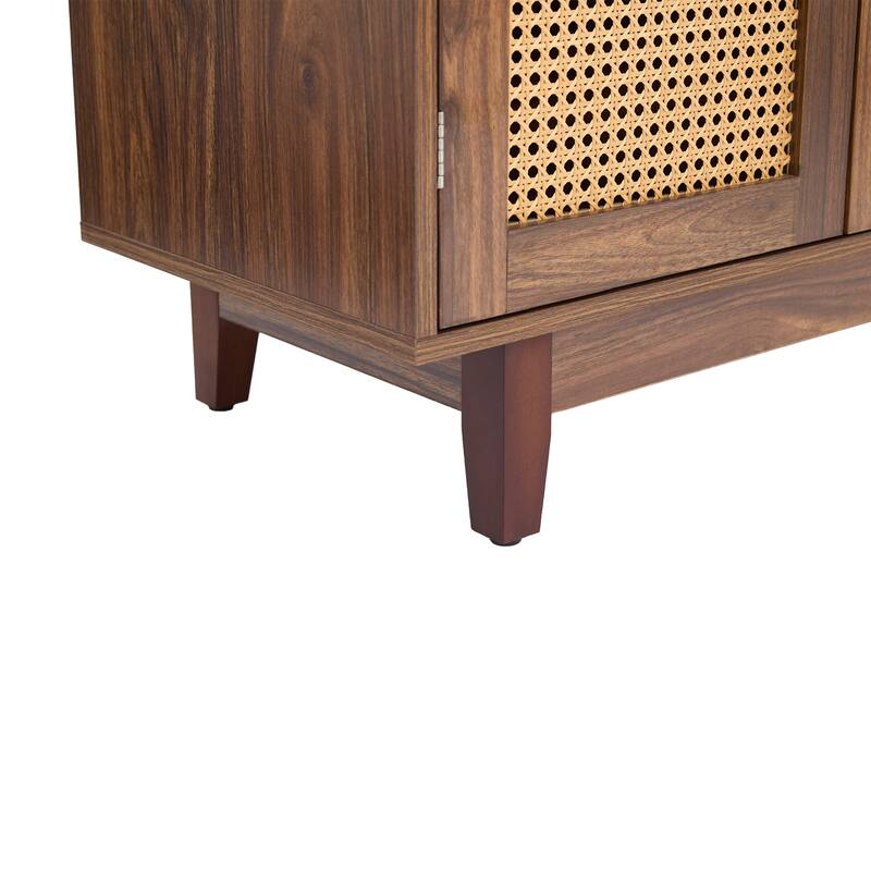 Rattan Accent Cabinet Storage Sideboard Buffet with 4 Doors