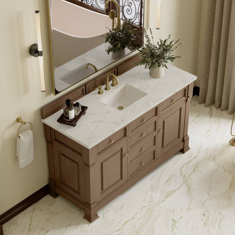 Brookfield 60" Single Vanity, Pecan w/FreePower Wireless Charger