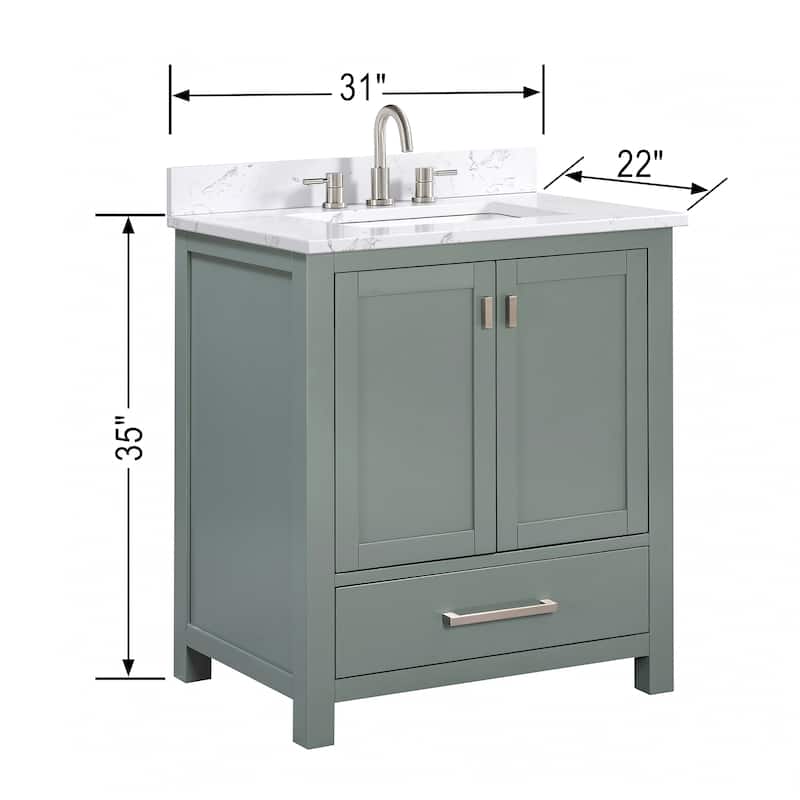 Avanity Modero 30 in. Single Sink Bathroom Vanity with Engineered Stone Top - 31"W x 22"D x 35"H