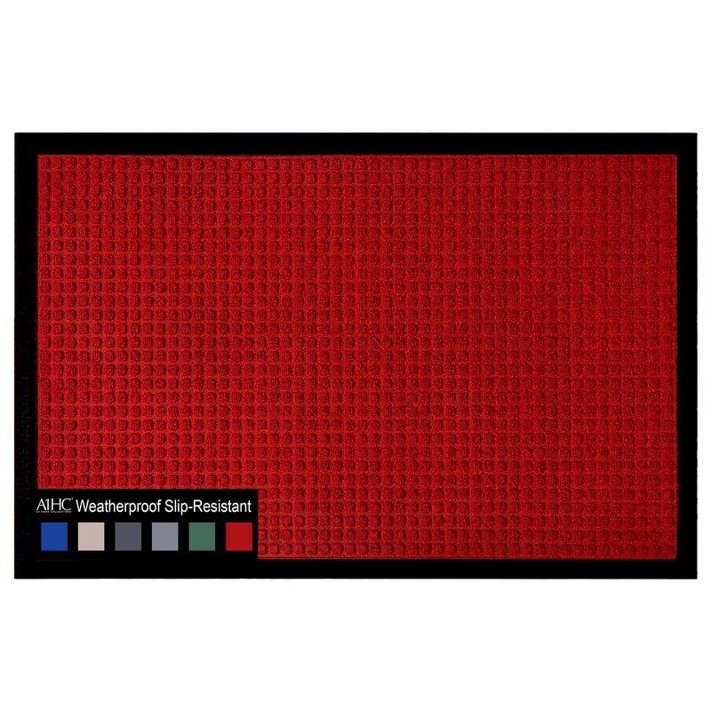 A1HC New Durable and Versatile Polypropylene Rubber Door Mat All Weather Inside Outside Door Mat - 16"x24" - Waffle Red